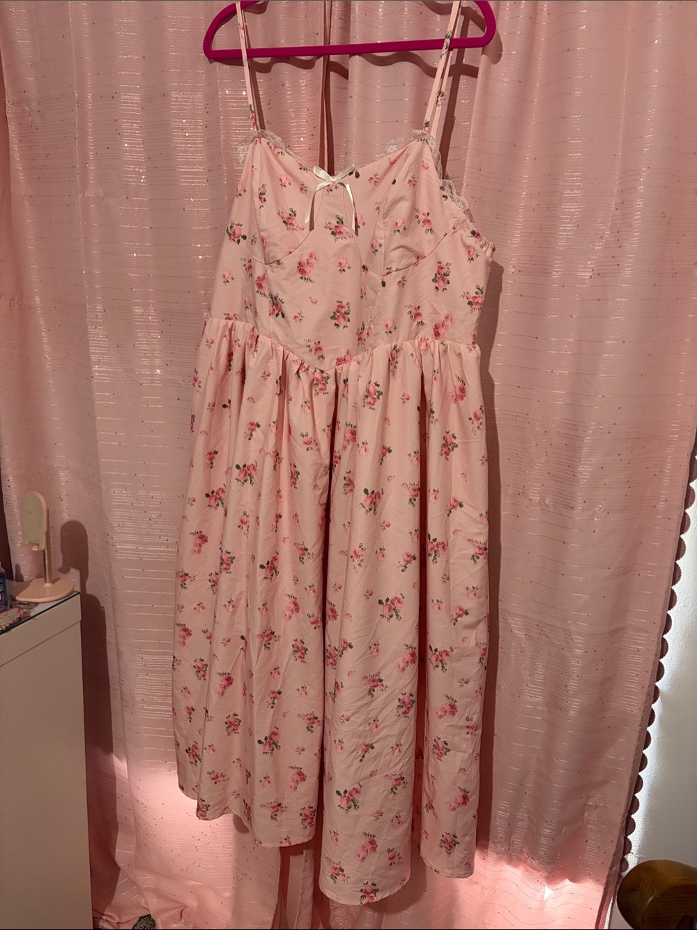 Girls' Pink Floral Sundress with Spaghetti Straps